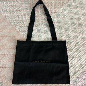 Strathberry Black Double Handle Logo Tote Bag One Size, New